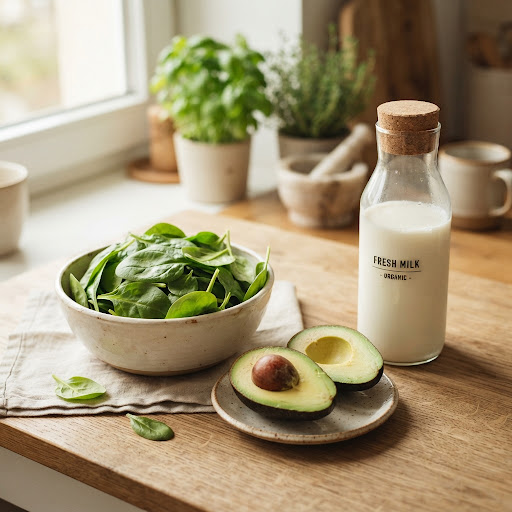 Fresh healthy ingredients on kitchen table