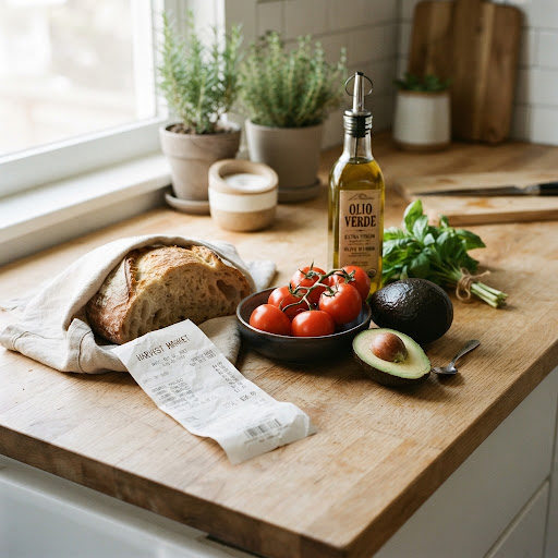 Fresh grocery receipt on clean counter