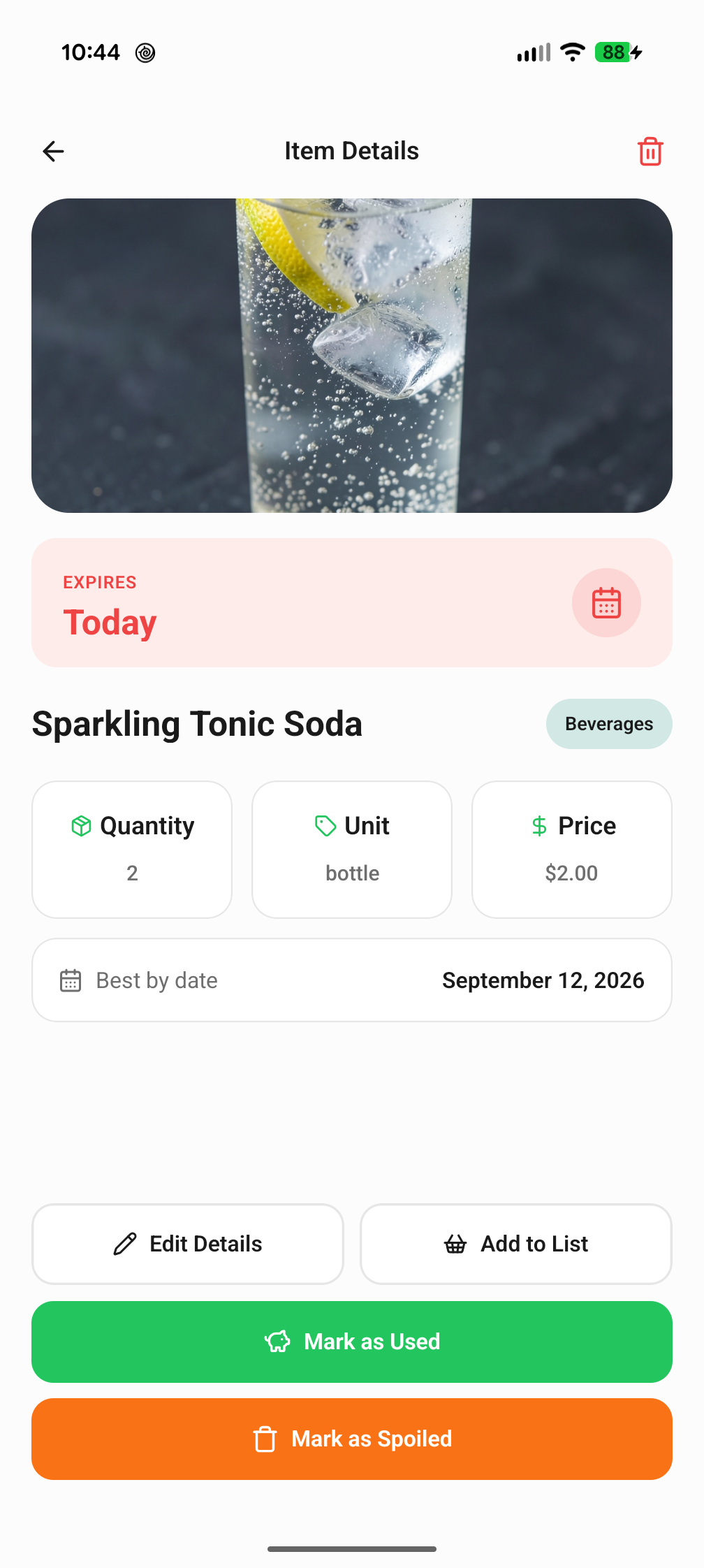 KitchenSavor Pantry Tracking Screen