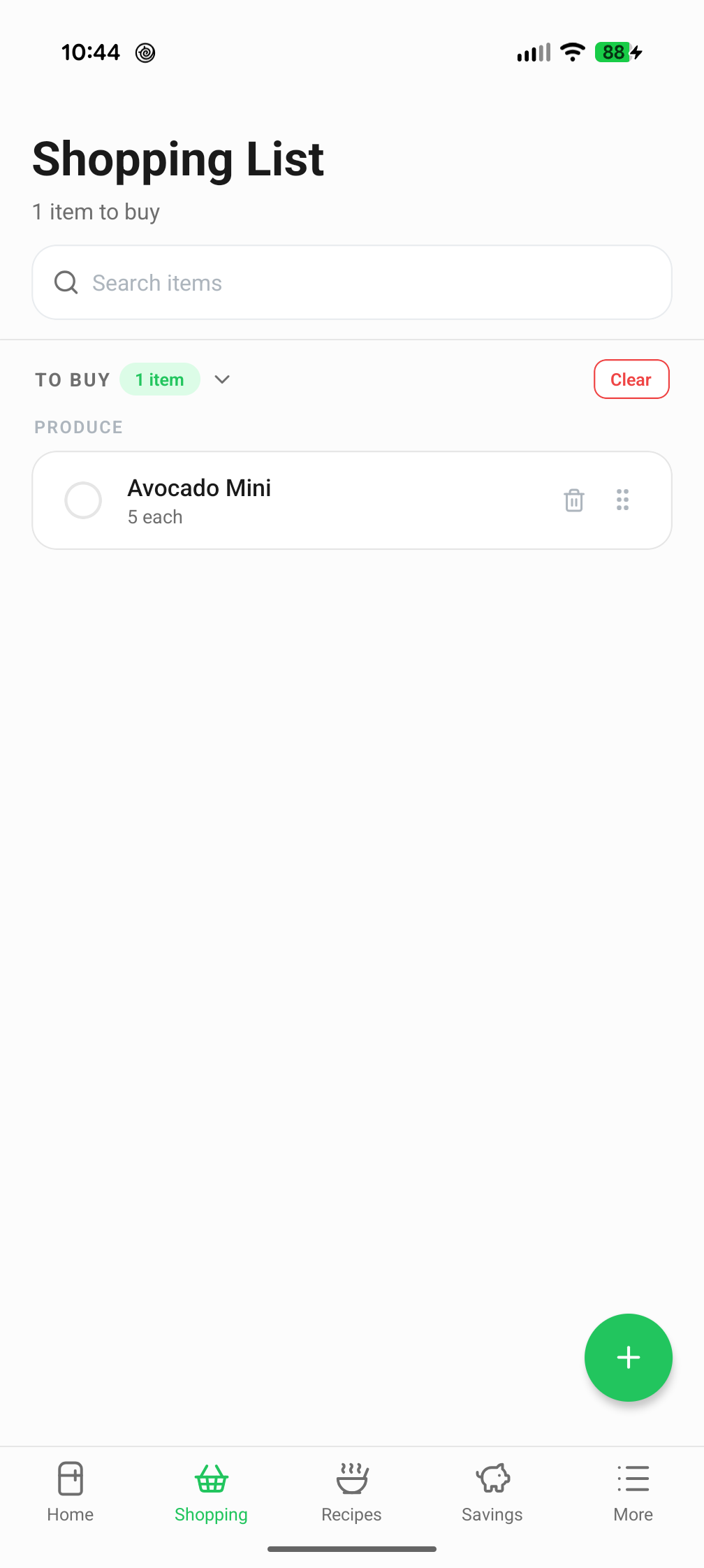 KitchenSavor Shopping List Screen